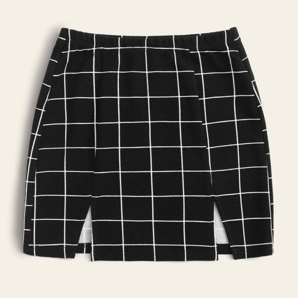 Grid M-Slit Mini Bodycon Skirt - Picture 2 of 5